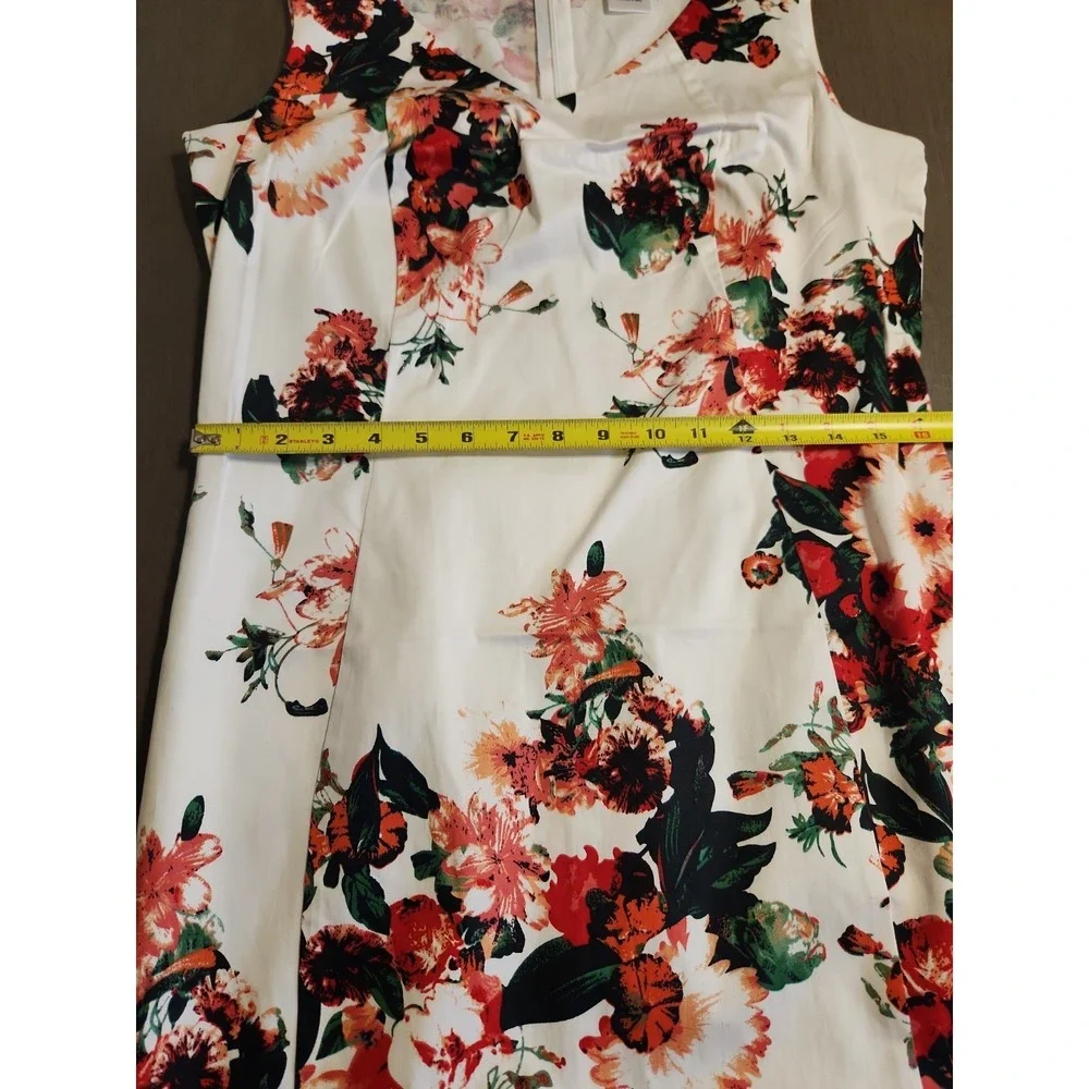 Creation L Women Floral Sheath Dress Size 6 White Pink Green Cotton Blend Summer